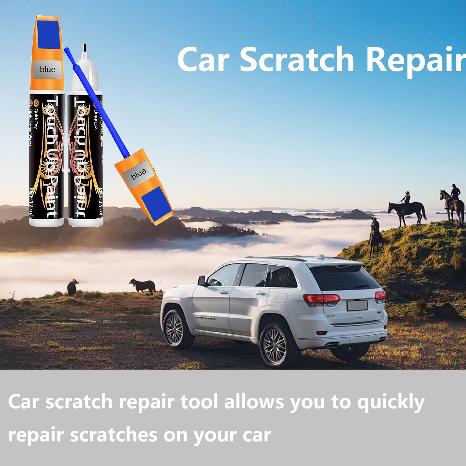 Penna Ritocco Carrozzeria,Pennarello Copri Graffi Auto,Riparazione Graffi Cerchioni Auto 2 in 1,Penna per Ritocco Auto,Penna per Riparazione Graffi Auto,Adatto Riparare le Superfici Dell'auto,Blu