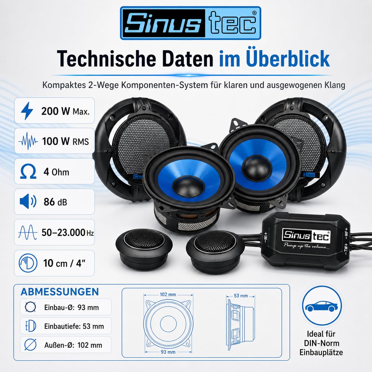 ST-100 10cm 2-Wege Lautsprecher System, Blau