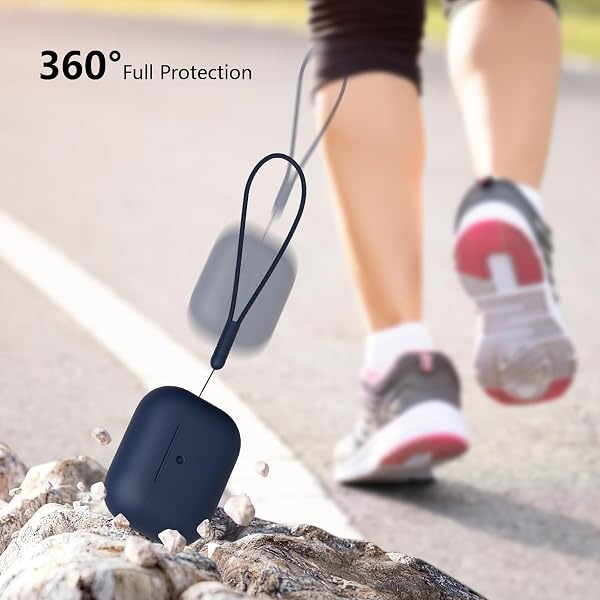 KOKOKA Coque Étui Protecteur Compatible avec Airpods Pro 3ᵉ Génération, Protection Complète, Housse en Silicone Etui pour AirPods Pro 3 avec Lanière, LED Avant Peut être Visible, Midnight Blue - 5