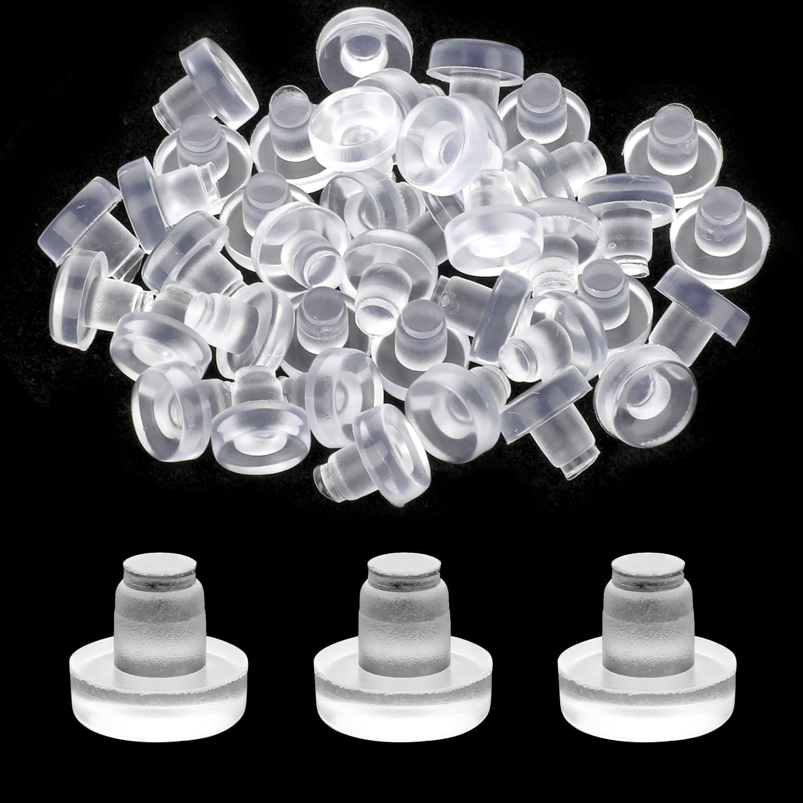 Jeffdad 50 Pcs Glass Top Table Bumpers with Stem, 1/4 Inch Hole Anti Slip Furniture Pads Patio Table Spacers for Patio Cabinet Door Furniture