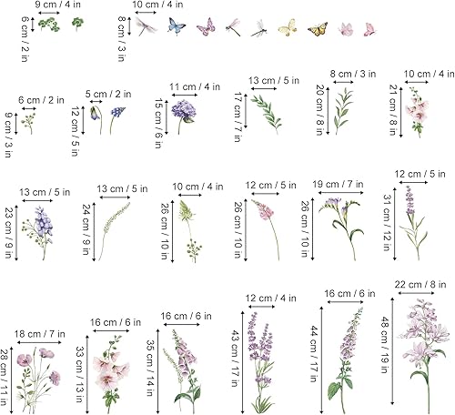 Miniatura 5 de wondever Calcomanías de pared de flores de lavanda moradas mariposas florales de jardín calcomanías de arte de pared para sala de estar dormitorio
