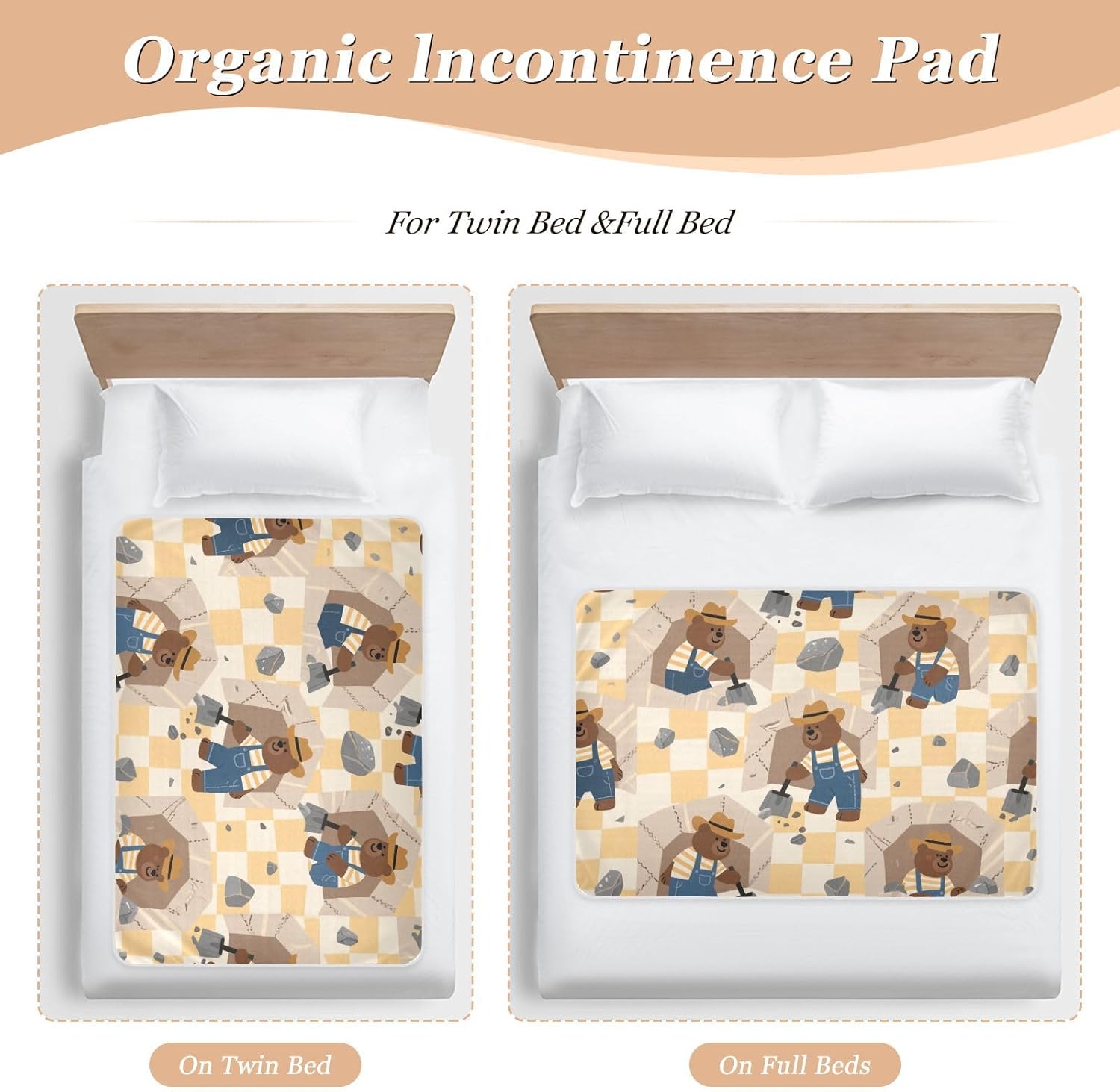Cartoon Brown Beer Workers Extra Large Resuable Bed Underpads Soft Absorbent Diaper Changing Pad Cute Cool Incontinence Pads for Toddler Kids , 52" L x 34" W