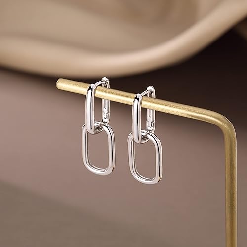 Miniatura 6 de Reffeer 925 Sterling Silver Link Chain Earrings Hoop for Women Teens U Hoop Earrings Minimalist Huggie Drop Earrings