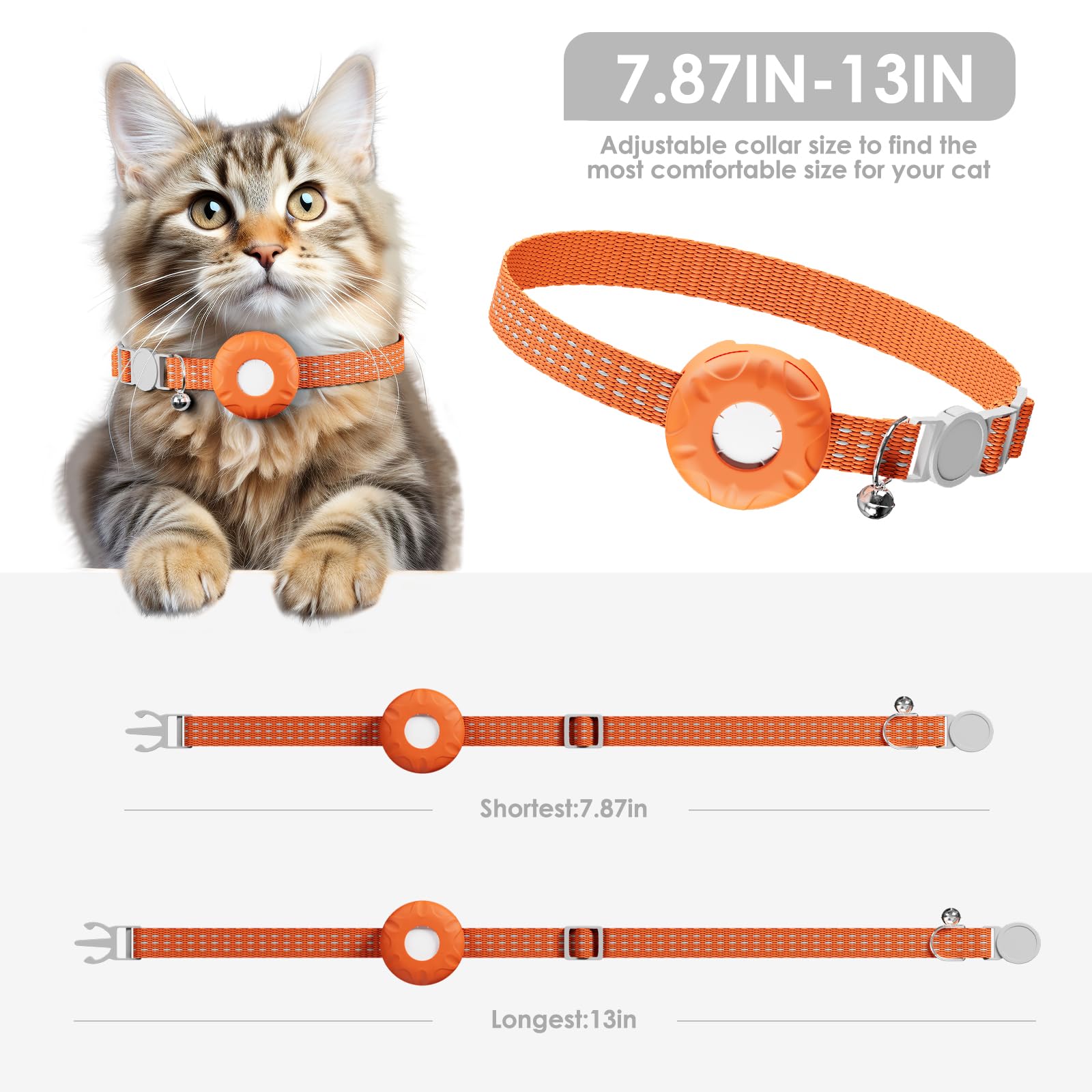 Cat Tracker, localizzatore GPS compatibile con Apple Find My App (solo iOS), collare impermeabile per gatti con campanello e fibbia elastica di sicurezza, senza canone mensile, cronologia del