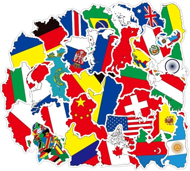 Toyvian 50pcs National Flag Stickers Country Flag Stckers Adhesive Decorative Stickers for Car Bag Notebook Luggage Suitcase Decoration