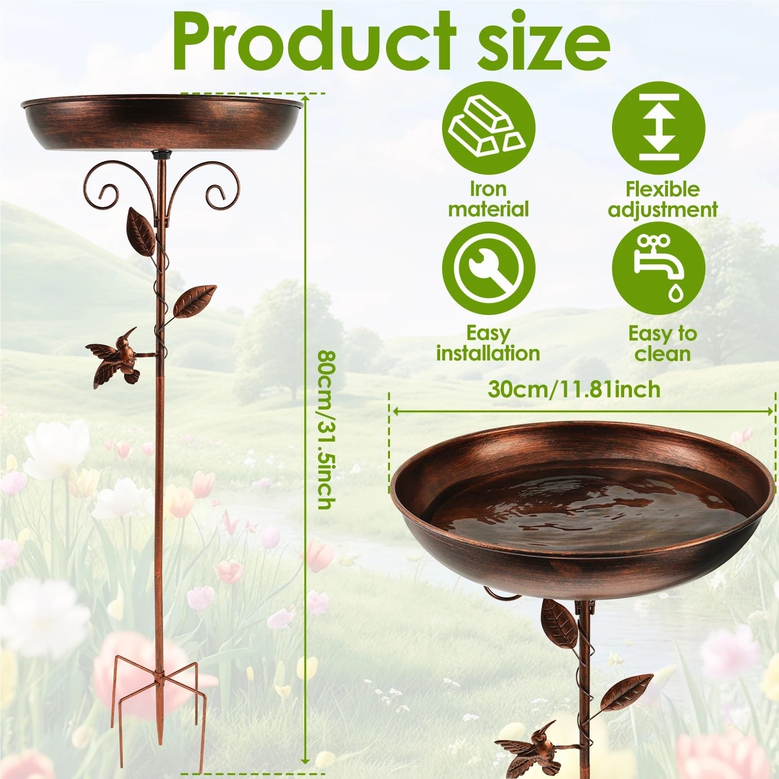 Metal Bebedero pajaros con Pie Comedero for pájaros, comedero for de 32 Pulgadas | Bebedero for pájaros independiente for jardín, Patio, patio, césped, bebedero for pájaros de pie