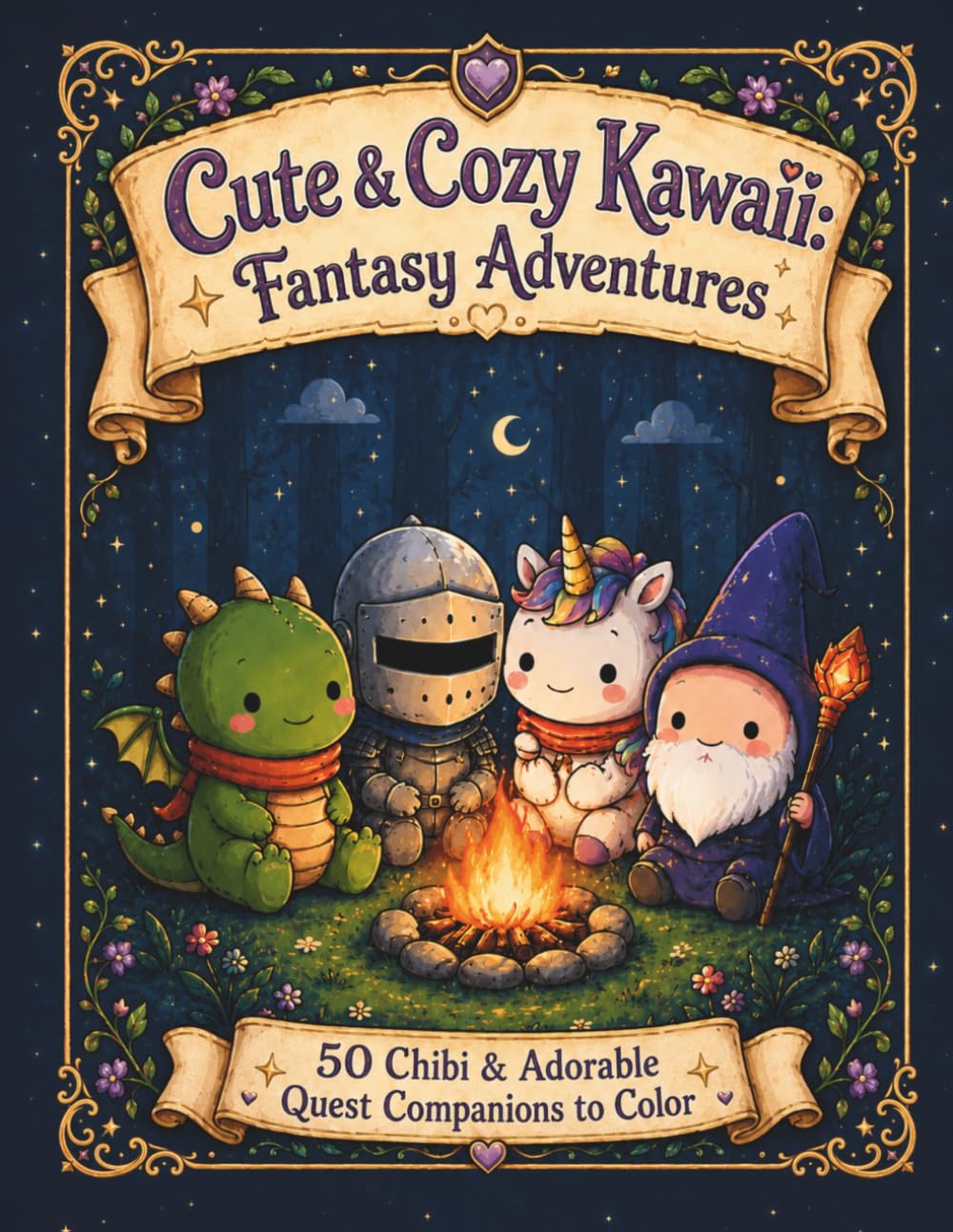 Cute & Cozy Kawaii: Fantasy Adventures: 50 Chibi and Adorable Quest Companions to Color (Cute & Cozy Kawaii Coloring)