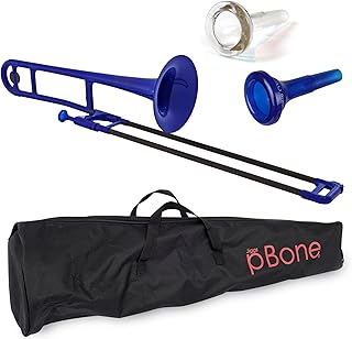 pBone Bb Plastic Trombone - Lightweight pInstruments Design with Ergonomic Grip - Includes Mouthpieces & Carrying Bag - Authentic Bb Sound for Students & Beginners - Durable ABS - Blue