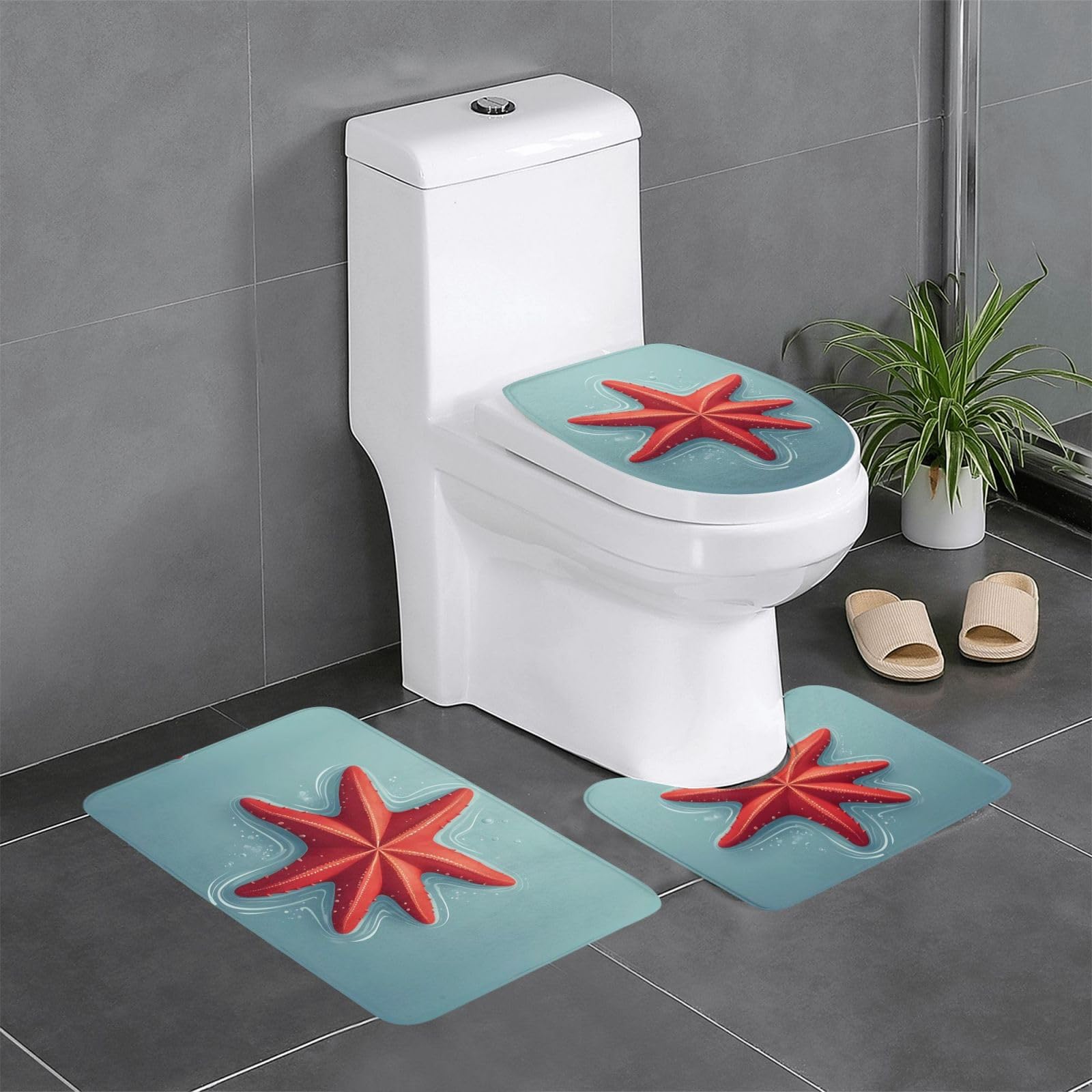 Tapis de salle de bain pour toilette et coiffeuse ambiance marine rouge