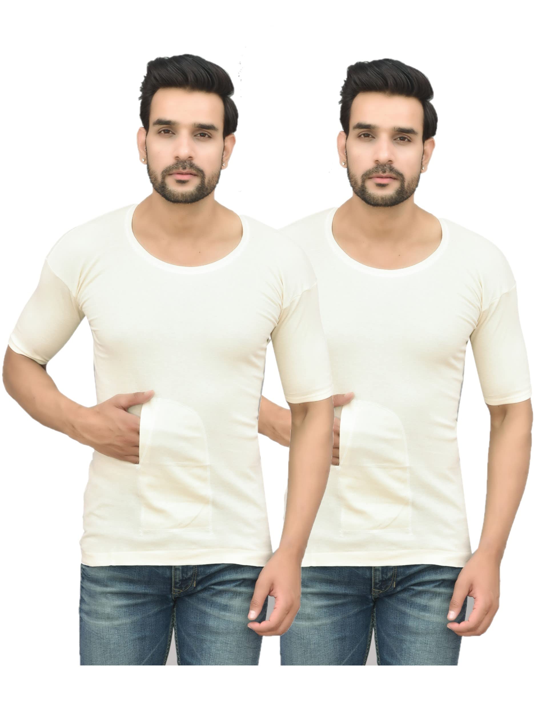 underloop Interlock Cotton Off White/Grey Pocket Vest for Men (Pack of 2)-picture-14