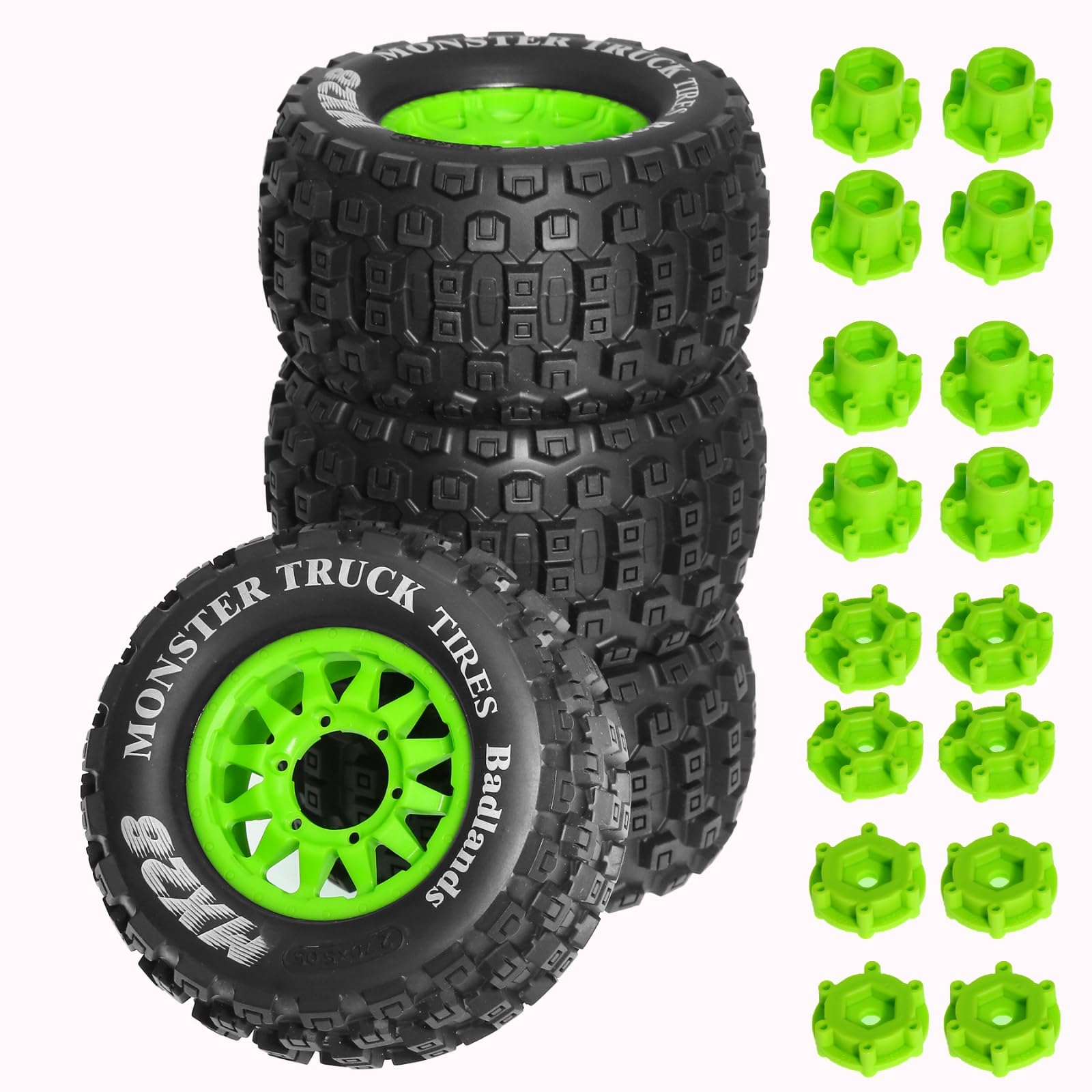 Pneumatico Veicolo Rc Pneumatico Battistrada Ruota Cerchio Composto in Gomma E Plastica con Disegno Robusto per Trazione Costante Monta 12 Mm E 14 Mm, Verde