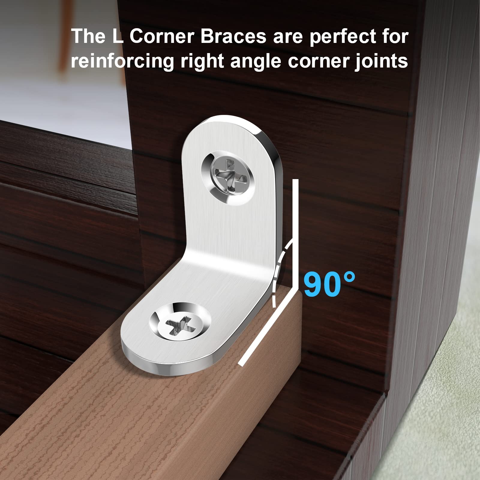 Confezione da 50 staffe angolari a L, resistenti staffe ad angolo retto in acciaio inox, staffa di 90 gradi per ripiani in legno, cassettiere, sedie con 100 viti (2 x 2 cm)