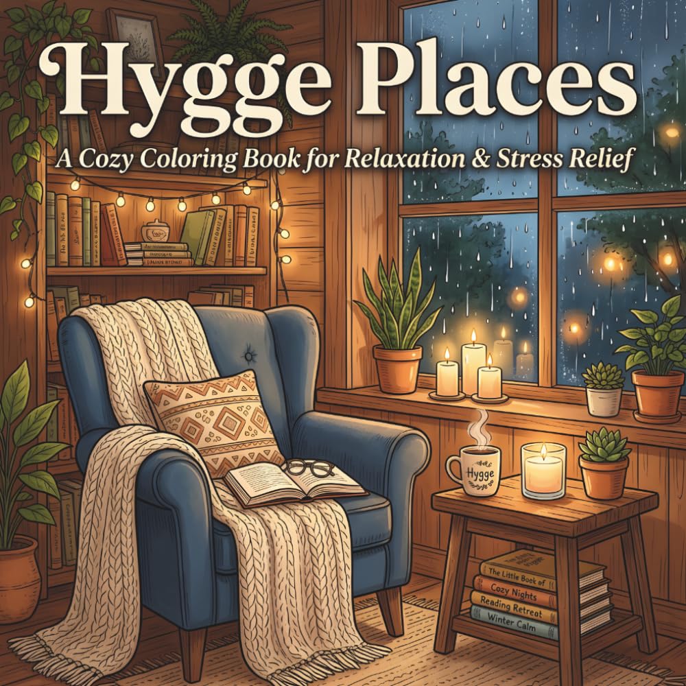 Hygge Places Coloring Book:: Escape Into Cozy Spaces, Peaceful Moments, and Relaxing Scenes for Stress Relief and Mindful Coloring
