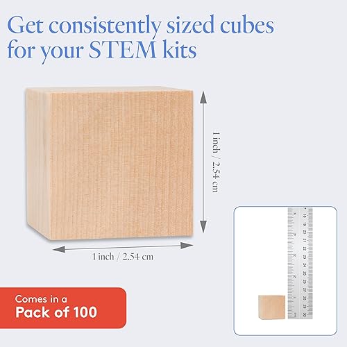 Miniatura 4 de Woodpeckers - Cubos de madera de 1 pulgada, caja de 50 cubos de abedul sin terminar, bloques cuadrados de madera para bebé, para hacer rompecabezas,