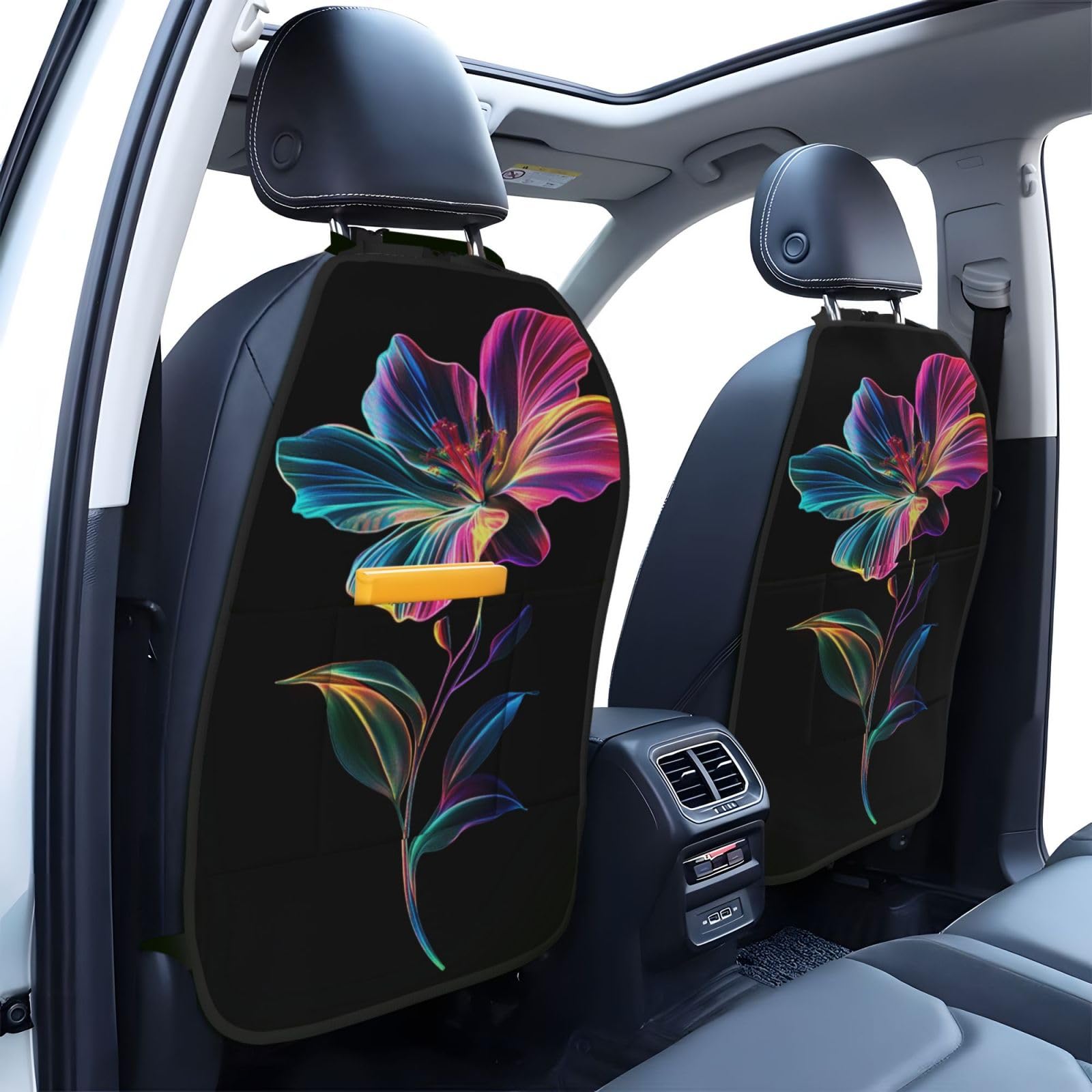 Traditional Korean Flower Car Seat Back Kick Protectors,2 Pack Kick Mats With Storage Pockets For Vehicles To Protect From Dirt Mud Scratches