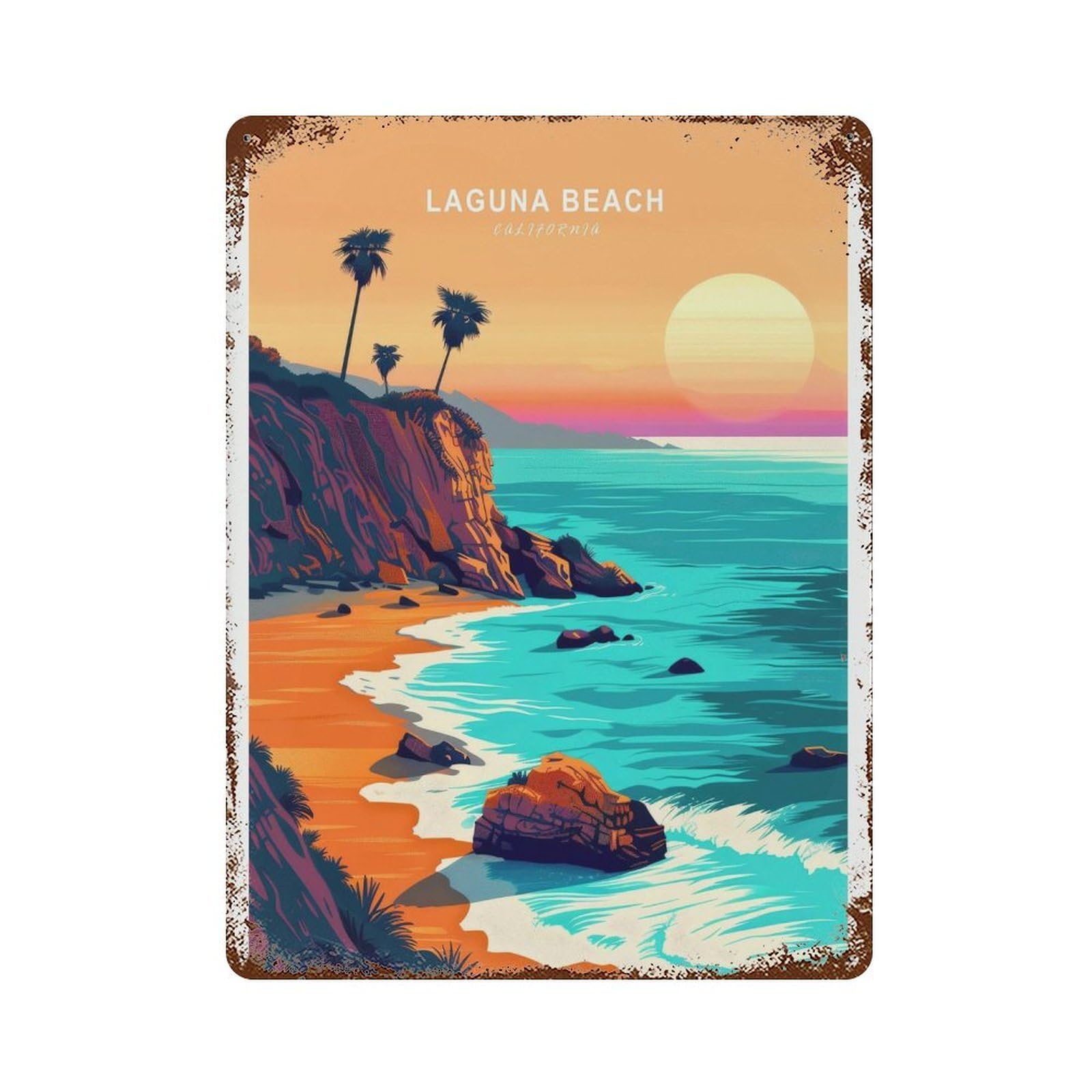 xiaoxiaoshen Laguna Beach California Travel Sunset Birthday Present, Home Decor Wall Decor Art Metal Tin Poster Modern Home Decor Art Home Bar Shop Decorations Vintage Sign 40x30cm