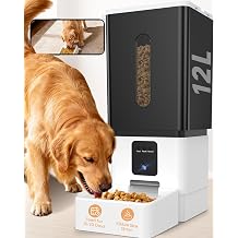 Large Breed Automatic Dog Feeder with 1080P HD Camera: 12L/50 Cups 20-Day Food Capacity for Busy Pet Owners - Anti-Clog 0.78inch Wide Outlet for Large Kibble