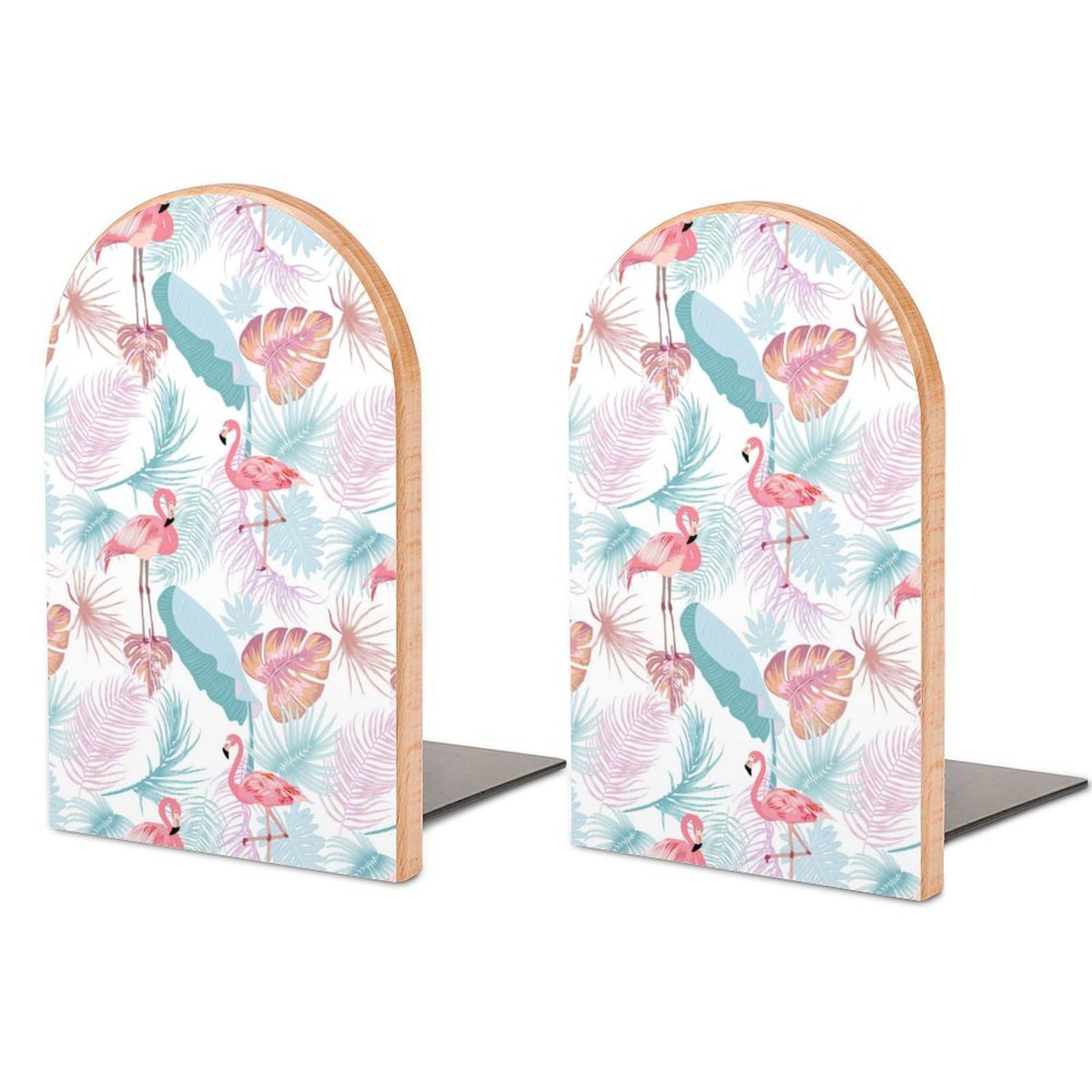 Vector Sketch of A Flamingo Leaf Background Beech Wood Bookends Heavy Duty Book Organizers Desktop File Holder for Office Home Bookshelf