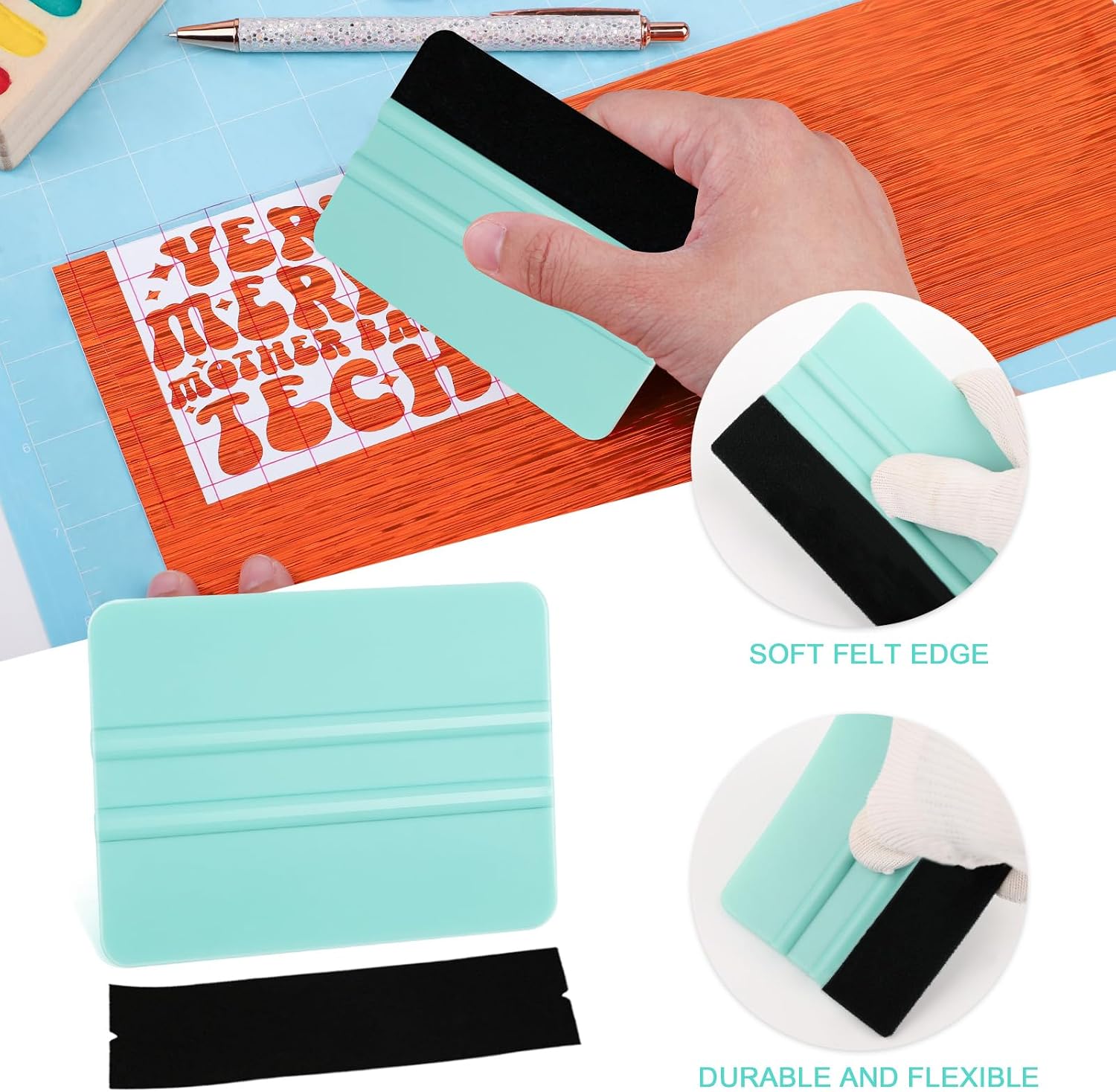 WRAPXPERT Vinyl Squeegee Tool,2 Pack Squeegees for Vinyls Pink and Teal,Felt Squeegee Vinyls Scraper Tool for Crafting Vinyl Application image 3