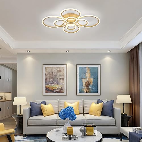 Miniatura 4 de Vikaey Lámpara LED moderna de montaje empotrado, 8 anillos dorados cerca del techo, lámpara de techo para sala de estar, comedor, dormitorio,