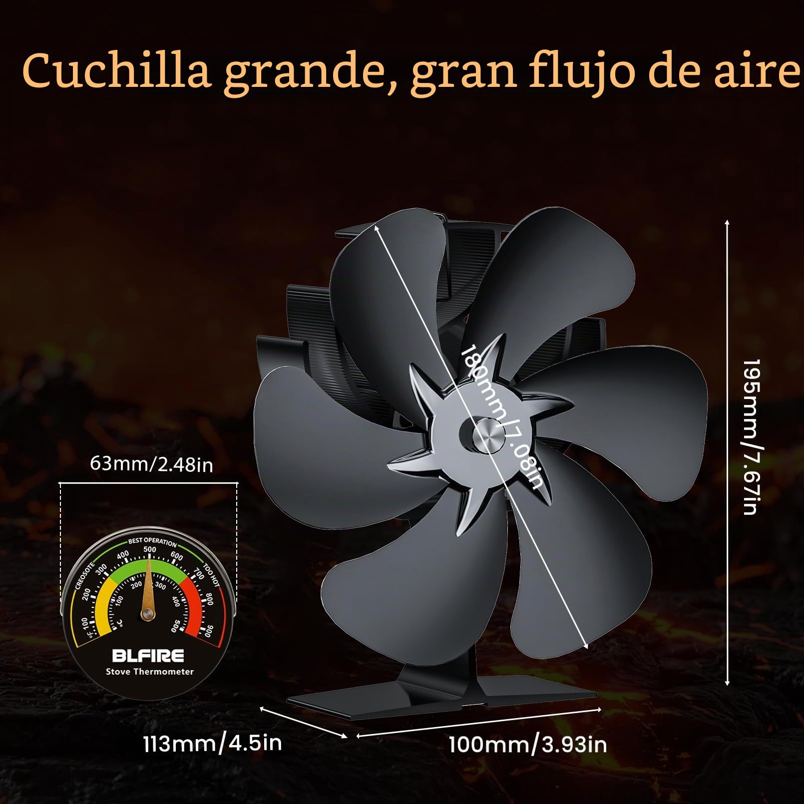 Ventilador de estufa de leña alimentado por calor | Ventilador activado por calor no eléctrico para quemador de leña | Accesorios de estufa