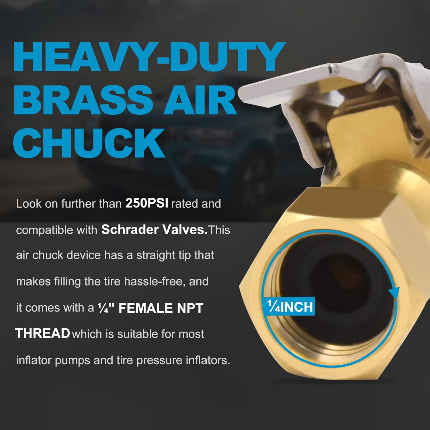 Air Chuck Pack of 3, Heavy Duty Closed Flow Tire Chuck with 1/4" FNPT for Tire Inflator Gauge Compressor Accessories