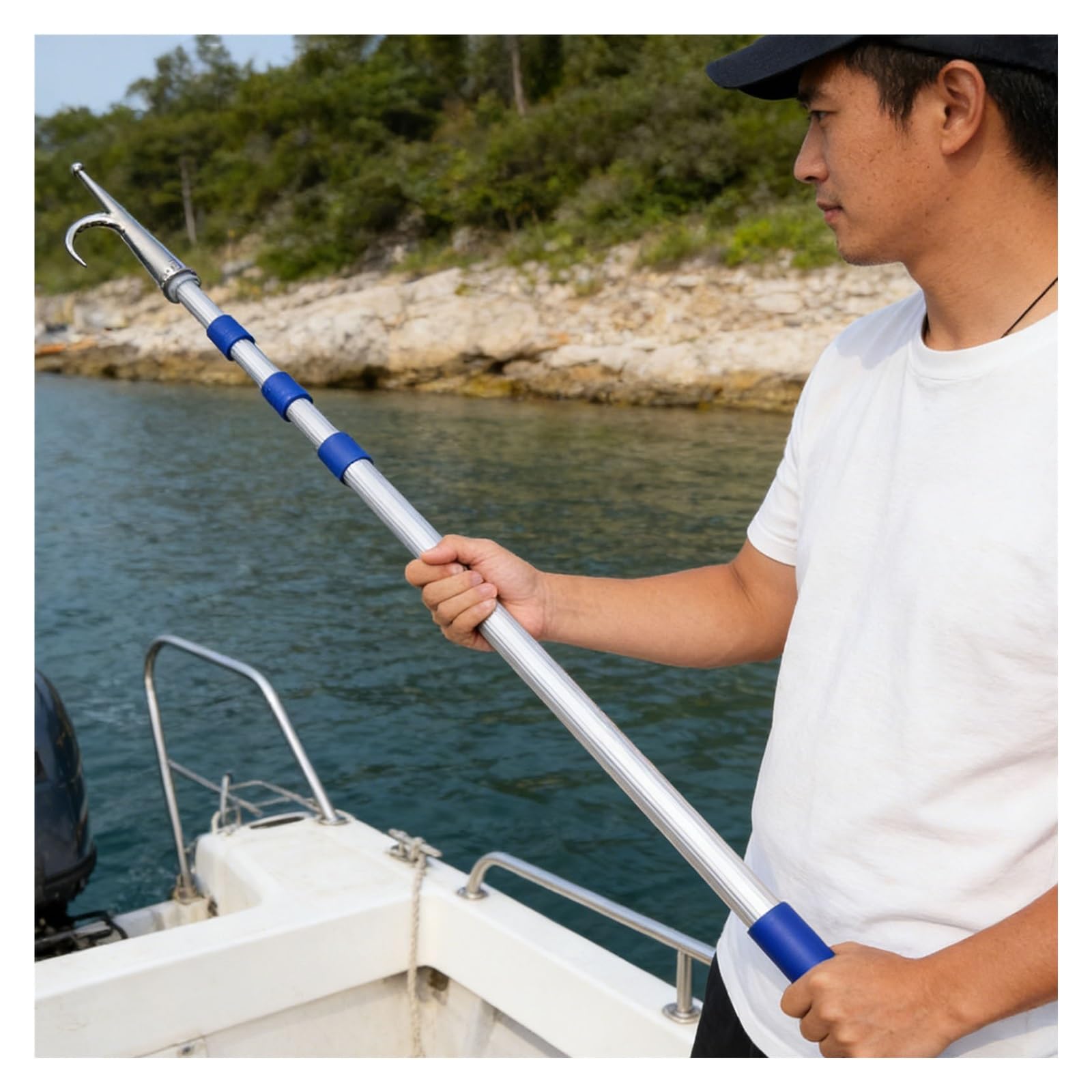 Mât télescopique à crochet de bateau en acier inoxydable pour amarrage