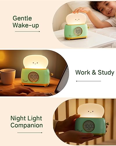 Miniatura 7 de Reloj despertador para niños, lindo reloj despertador con luz nocturna para dormitorios, atenuación recargable, pequeño reloj de escritorio LED con