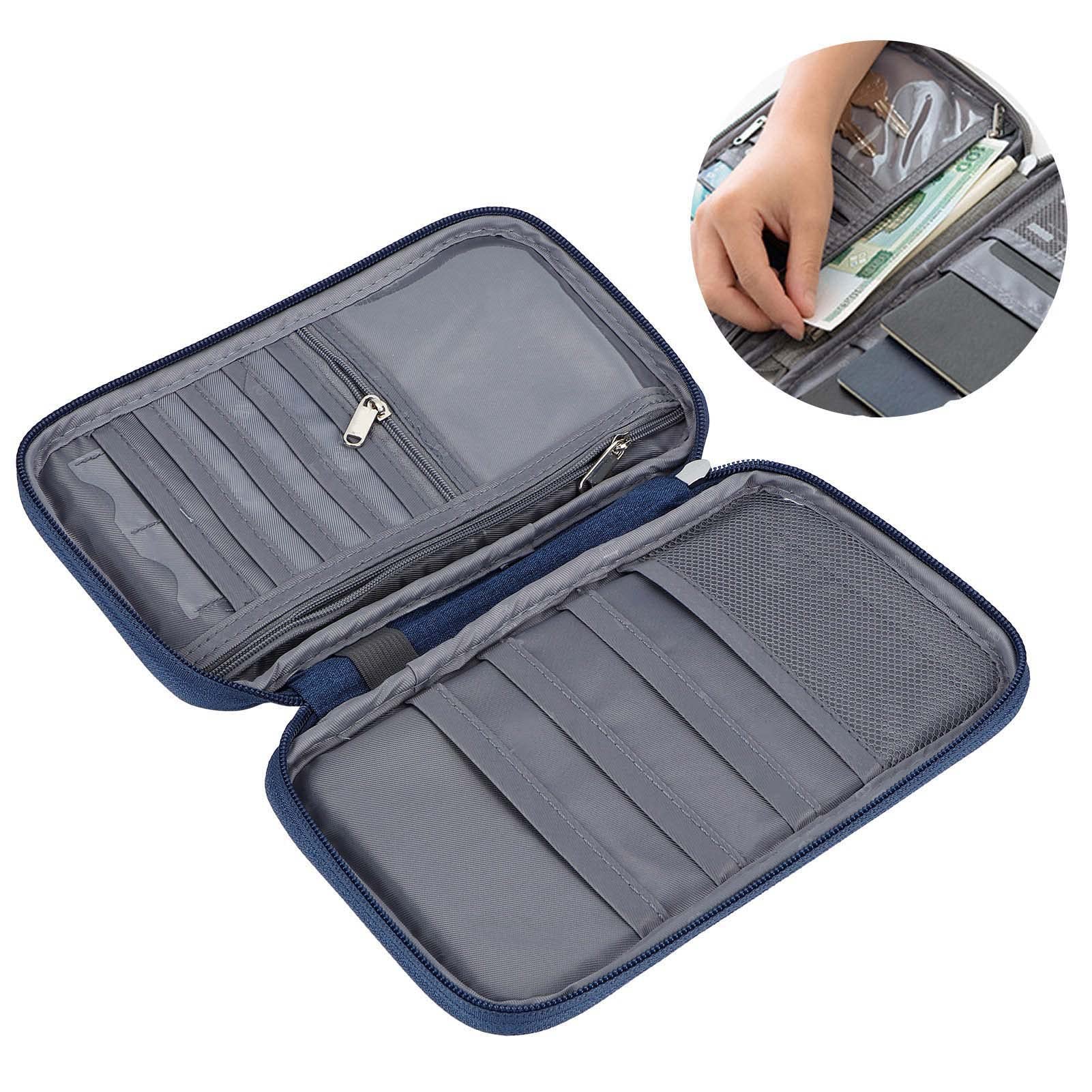 Cocoarm Portafoglio per Passaporto Porta Passaporto in Tessuto Oxford con Tasche Multiple e Fessura Esterna per Biglietti Organizer da Viaggio Antipioggia con Cinghia da Polso per Viaggi di Famiglia