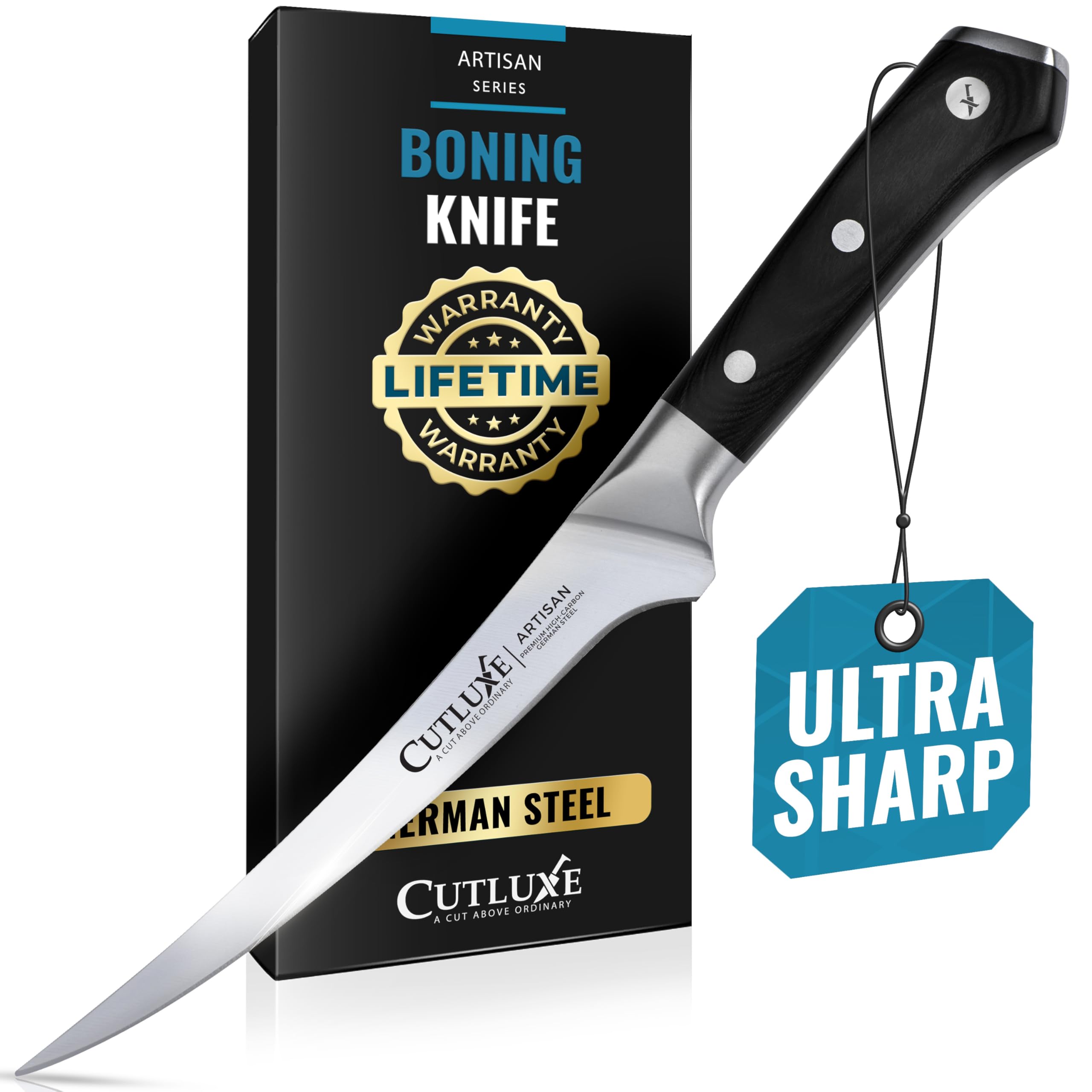 Cutluxe Boning Knife – 6" Razor Sharp Fillet Knife – High Carbon German Steel – Full Tang Ergonomic Handle Design – Artisan Series