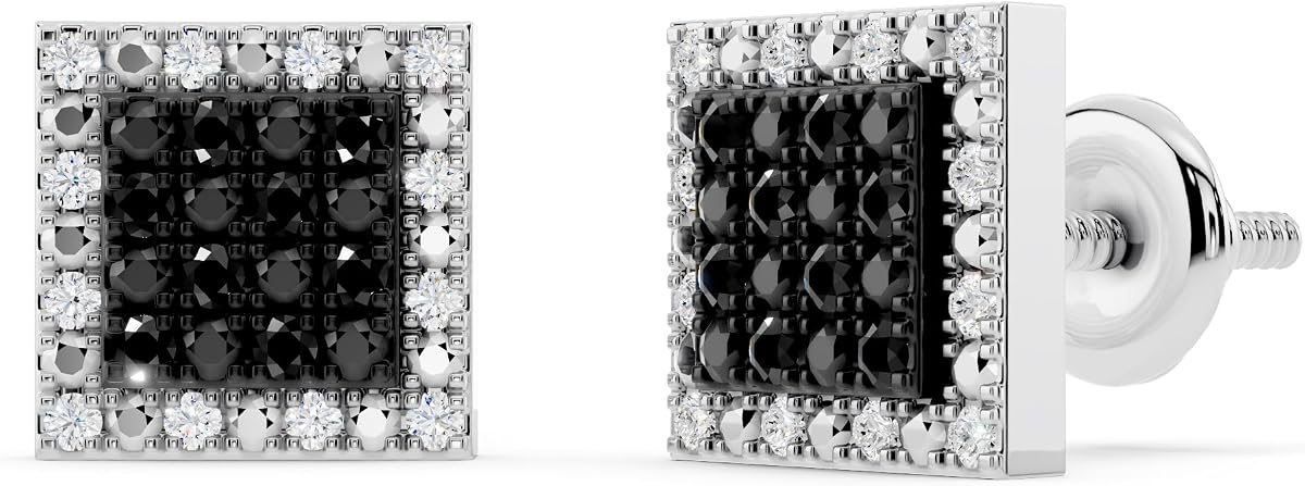 Dazzlingrock Hop Studs in Unisex Design Ladies Mens Real Diamond Earrings | 0.15 Ctw | 6.5mm Black & White Natural Diamond Square Micropave Hip | 925 Sterling Silver