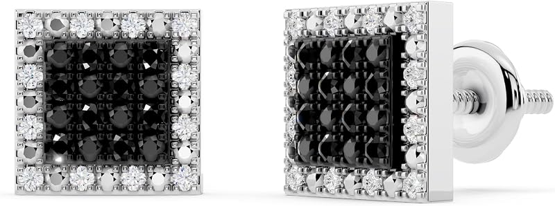 Dazzlingrock Hop Studs in Unisex Design Ladies Mens Real Diamond Earrings | 0.15 Ctw | 6.5mm Black & White Natural Diamond Square Micropave Hip | 925 Sterling Silver