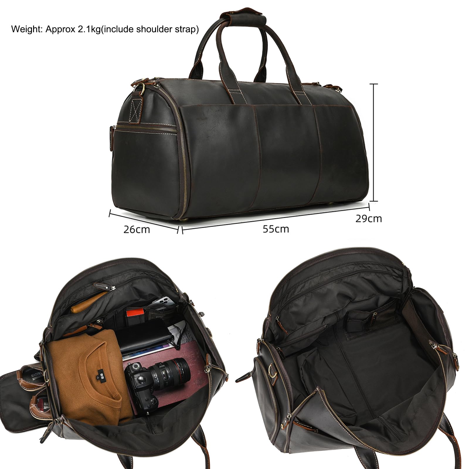 Borsa da viaggio DRAGONE MAXI in vera pelle nabuk, con zip esterne