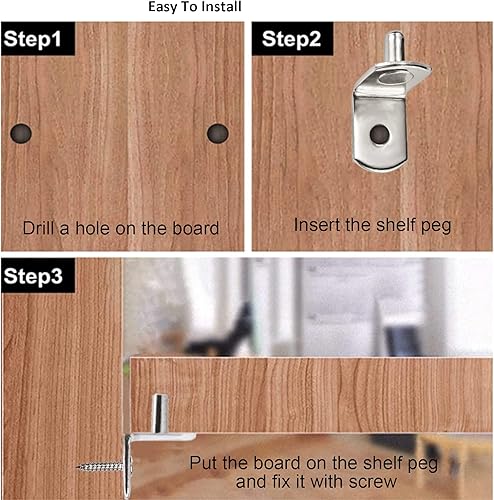 Miniatura 10 de INCREWAY Soporte de estante, paquete de 50 clavijas de metal en forma de L de 0.197 pulgadas con agujero para muebles, gabinetes, cocina,