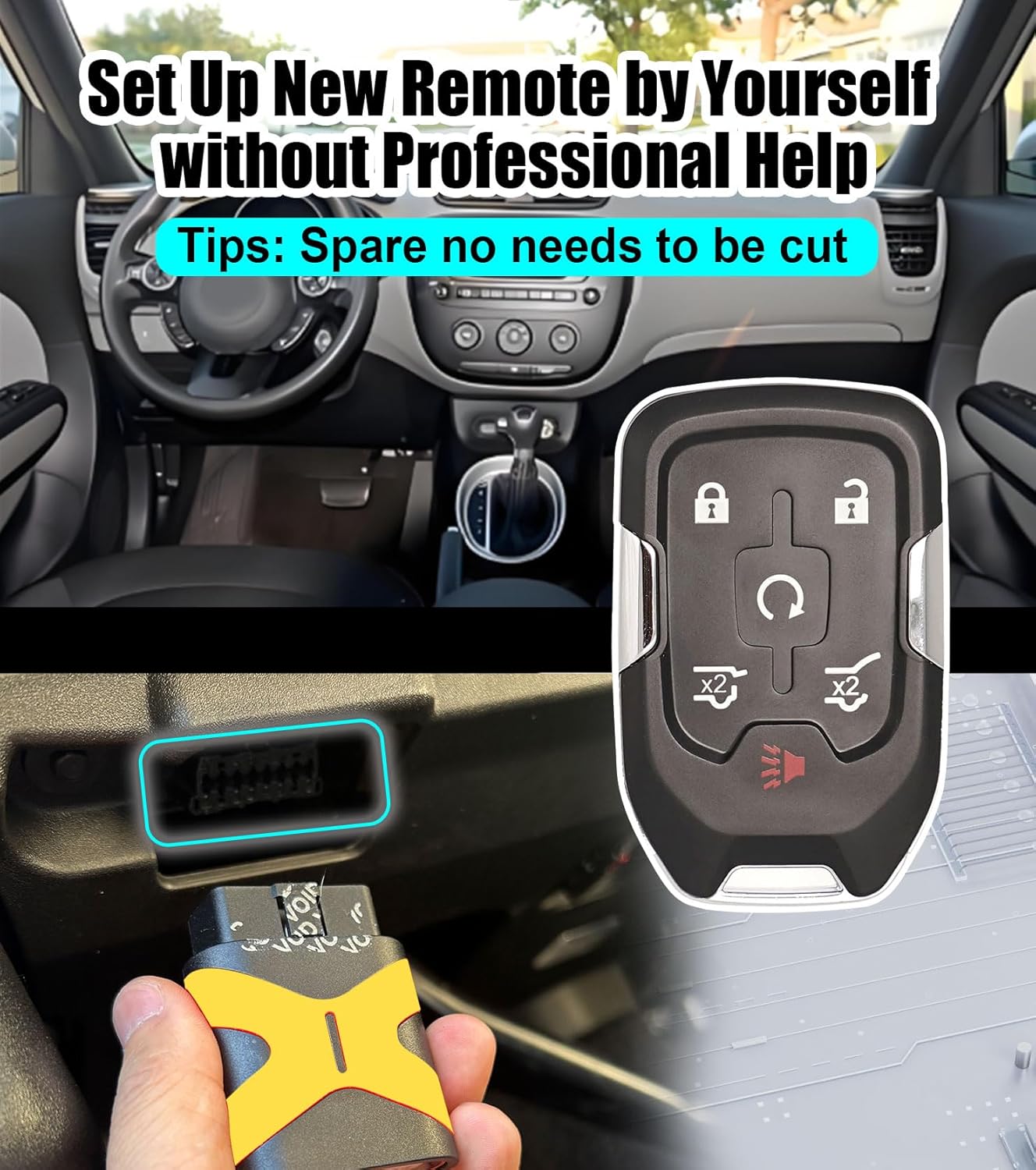 Replacement Car Key Self Progrmmable Smart Keyless Entry Remote Control Compatible with 2015-2020 GMC Yukon XL Denali Chevy Suburban Tahoe HYQ1AA (2pcs self programming/HYQ1AA)