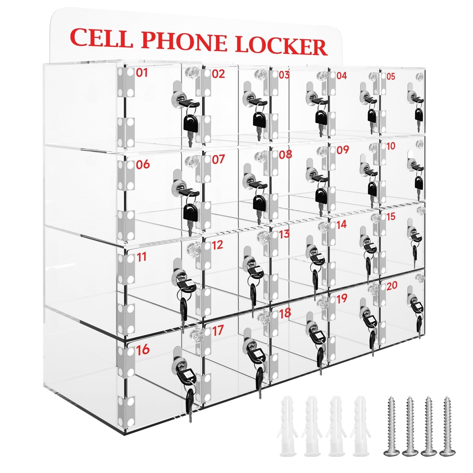 SDdPulse Armadietto per telefono in acrilico trasparente con 12/20 slot a parete con chiave, per telefoni, pratico e sicuro per aule, uffici e sale conferenze, sicuro e solido, 20 slot