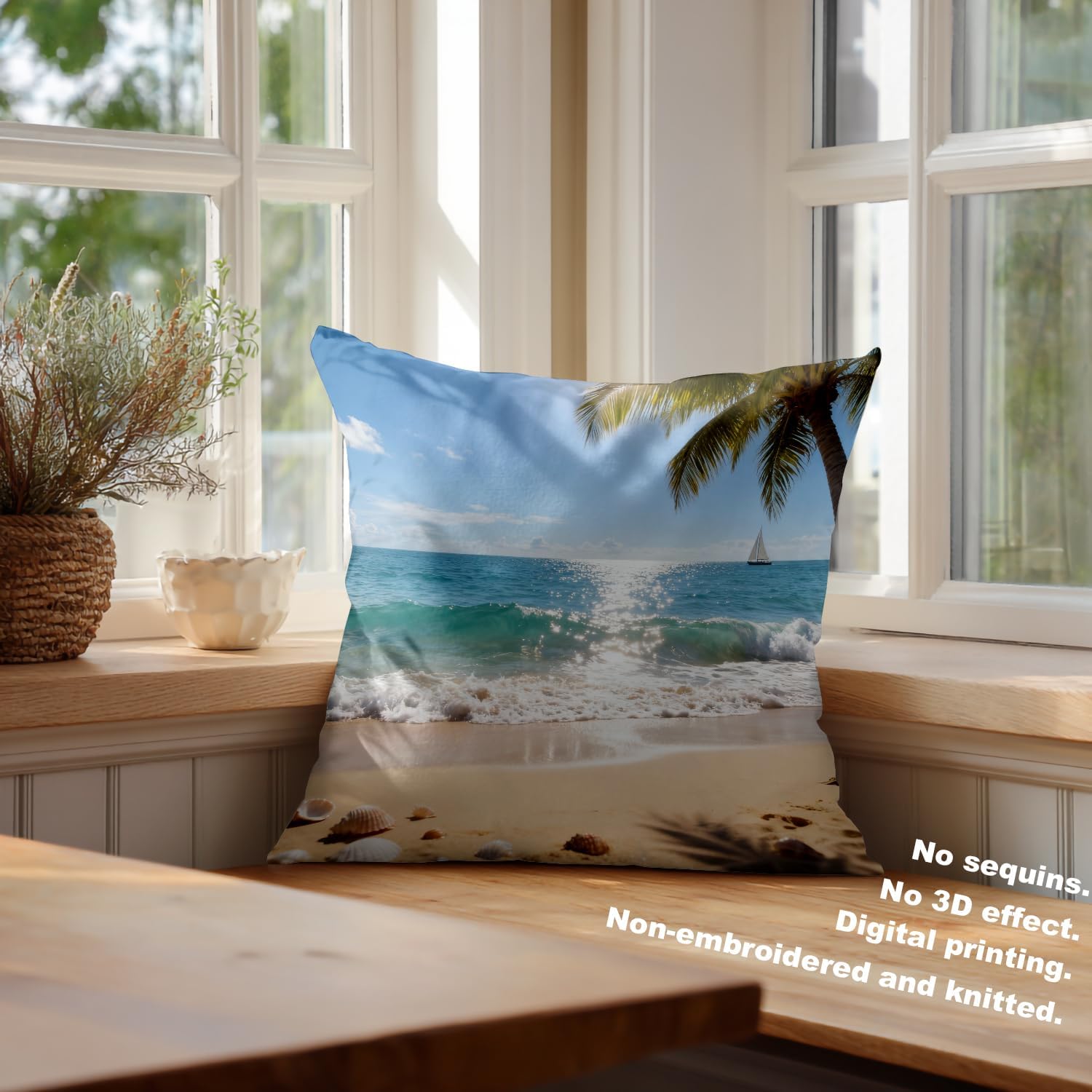 Batmerry Seaside Holiday Scenery Throw Pillow Covers,Amazing Beach in KOH Samui Decorative Pillow Covers Digital Printing Blended Fabric for Couch Sofa Bed Invisible Zipper 22X22 in