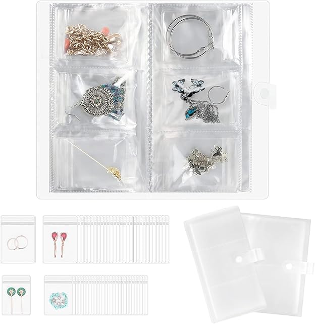 120 Grid Jewelry Organizer Book Jewelry Storage Book, Transparent Anti Oxidation Jewellery Album, 100 Zip Pockets, Card Photo Necklace Ring Earring Studs Organizer Book, Multipurpose Organizer Book