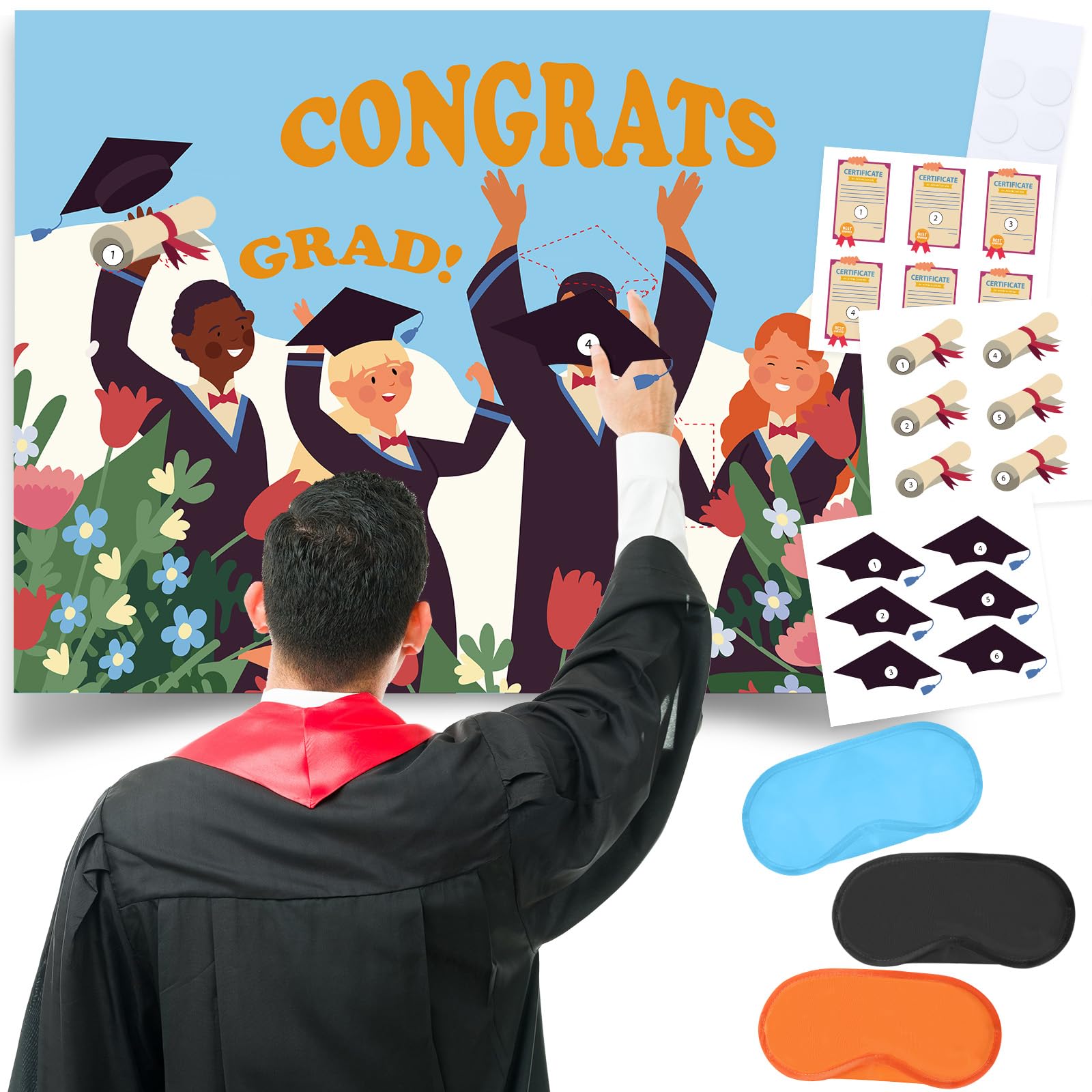 Spakon Graduation Party Game Pin The Graduation Cap Game Pin The Certificate on Grads Party Favors with 39 x 28 Inch Poster Make a Sticker Mix and