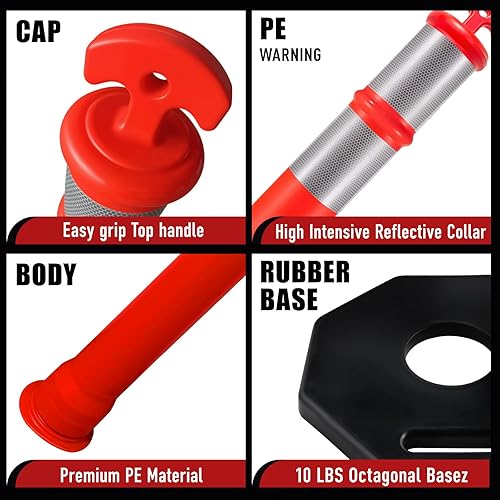 Miniatura 3 de CJ Safety Cono de poste de delineador de polietileno naranja de 44 pulgadas, poste de 44 pulgadas de altura, base negra de goma reciclada de 10