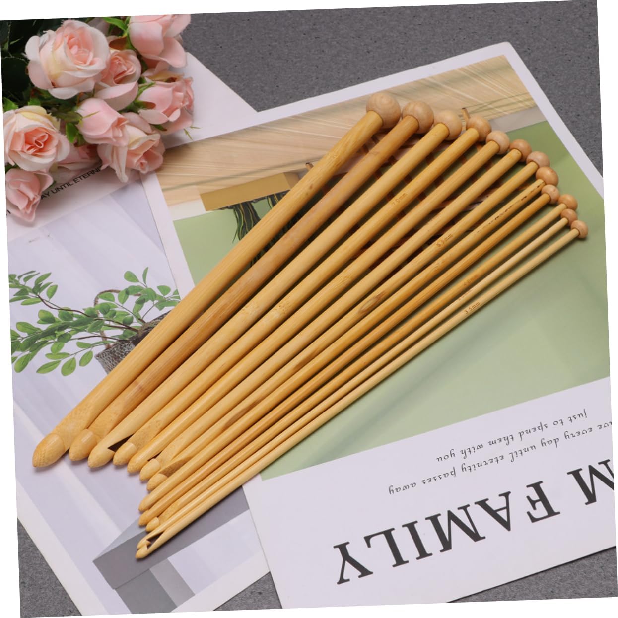 TEHAUX 24pcs Carbonized Knitting Needles Round Bead Multi-Purpose Hand Knitting Tools for Sweaters Scarves and More Lightweight Crochet Needles for Comfortable Use