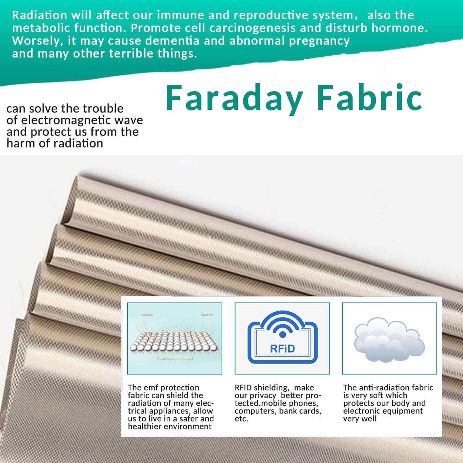 Faraday Fabric-EMI RFID Bloc de Mise à la Terre WiFi/RF Anti-radiations Tissu Tissu de Blindage EMF, Tissu de Protection Cage Tissu Faraday de 10khz à 30Ghz,silver-4m