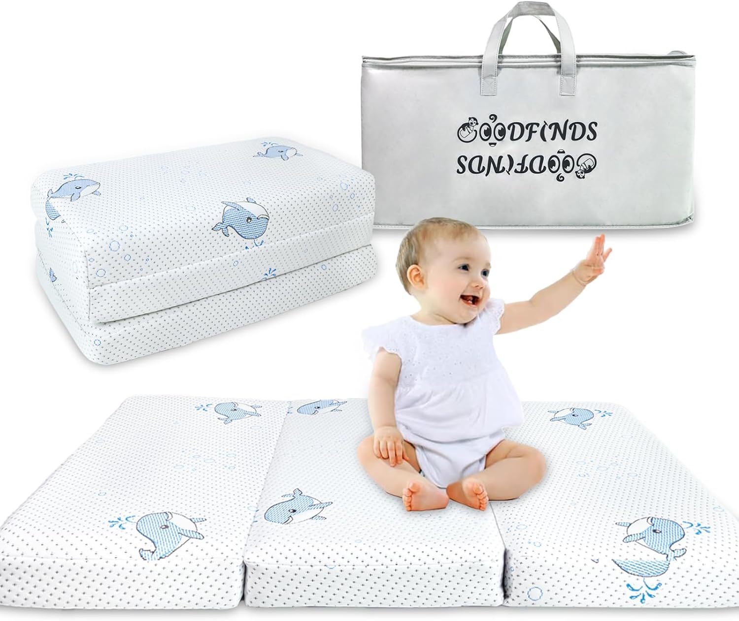 Pack and Play Mattress Dual-Sided Memory Foam 38x26 Trifold Mattress for Pack n Play Portable Foldable Mini Crib Mattresses with Breathable