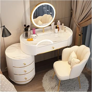 Dressing Table Makeup Table Dressing Table Bedroom Simple Makeup Table Storage Table Storage Cabinet Makeup Mirror Makeup Stool Combination Set Makeup Table Vanity Table Color 1, Size 80cm D