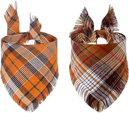 Miniatura 1 de LMSHOWOWO - Pañuelos de otoño para perros, paquete de 2 pañuelos de algodón de doble capa para perro de Acción de Gracias, bufanda de otoño a