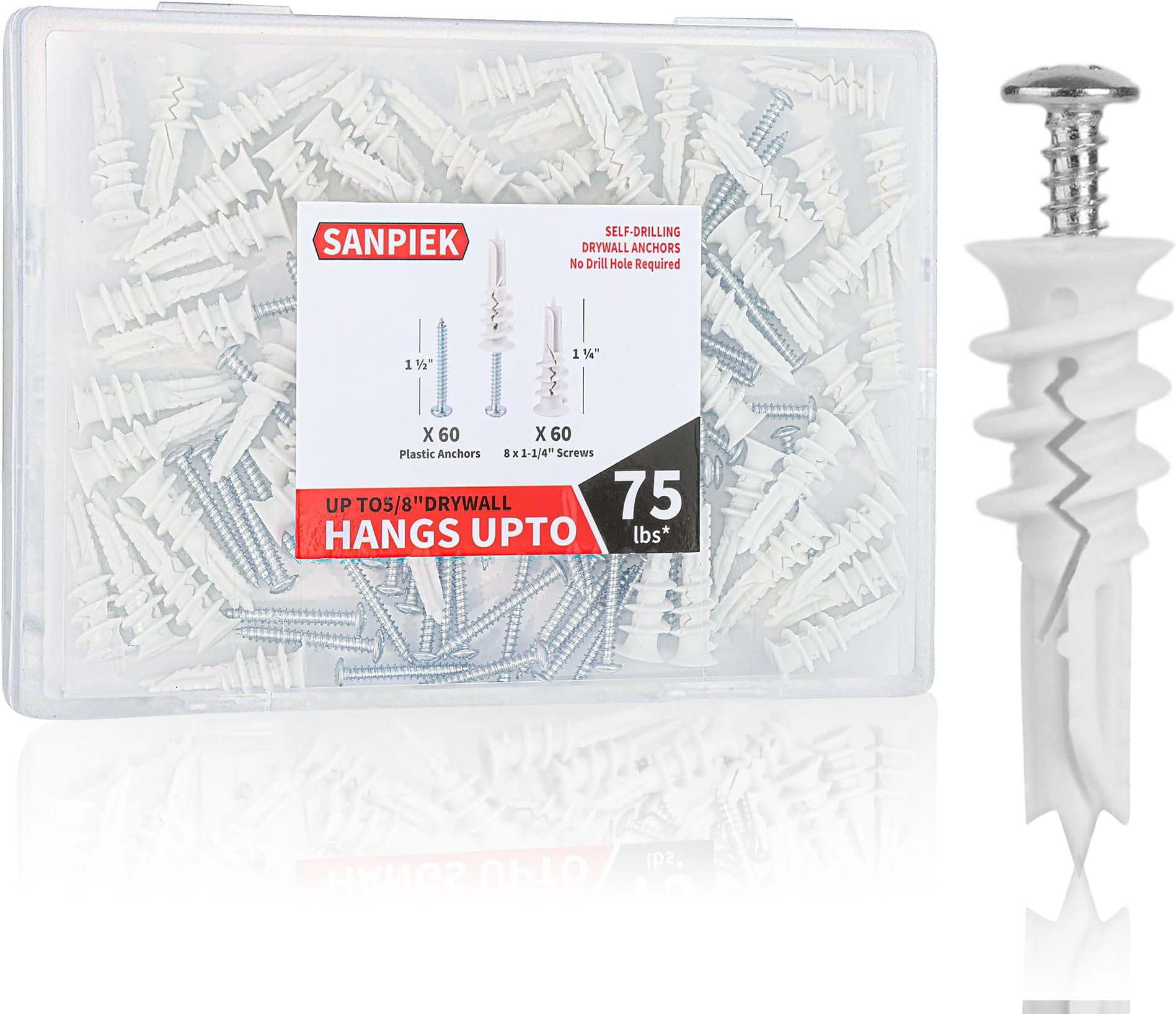 Wall Hanging kit, Suitable for Wall Art Decor Frame Curtain Rods, 120 Pieces #8 Gypsum Board Anchor Replacement Picture Hangers, 60 Drywall Anchors and 60 8 x 1-1/4'' Screws,