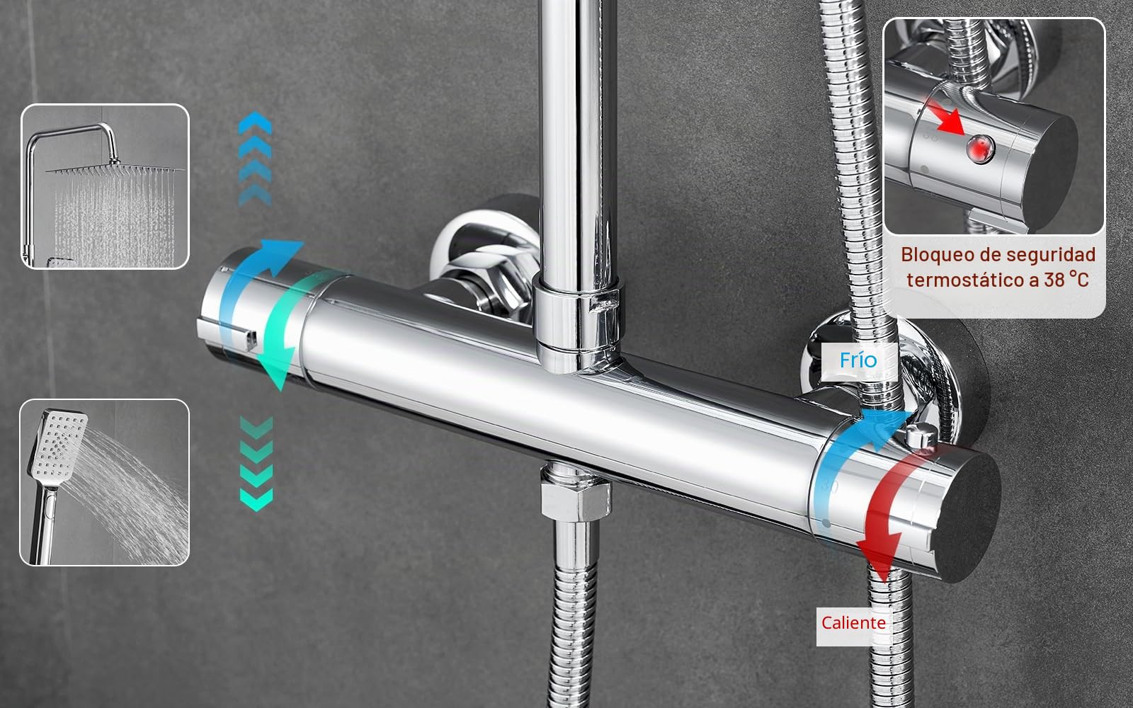 BONADE Columna Ducha Termostatica, Duchas de Baño Columna Barra Altura Ajustable 81mm - 1175mm, Columna Ducha con Grifo, Ducha Termostatica, Conjunto Ducha con Teleducha de lluvia de 10 pulgadas