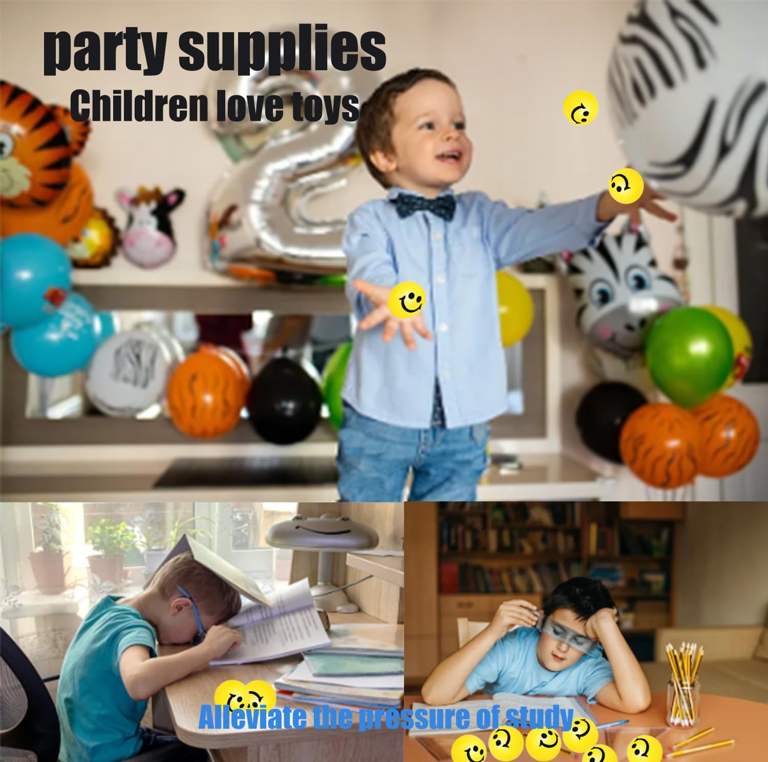 Balle Anti-Stress-Boule Anti Stress deVisage Drôle de Sourire, 60Pcs 5cm pour Enfant et Adulte, PU Souple pour Soulager l'anxiété -pour Fournitures de Festival -Fête Cadeau/Jouets extrudés