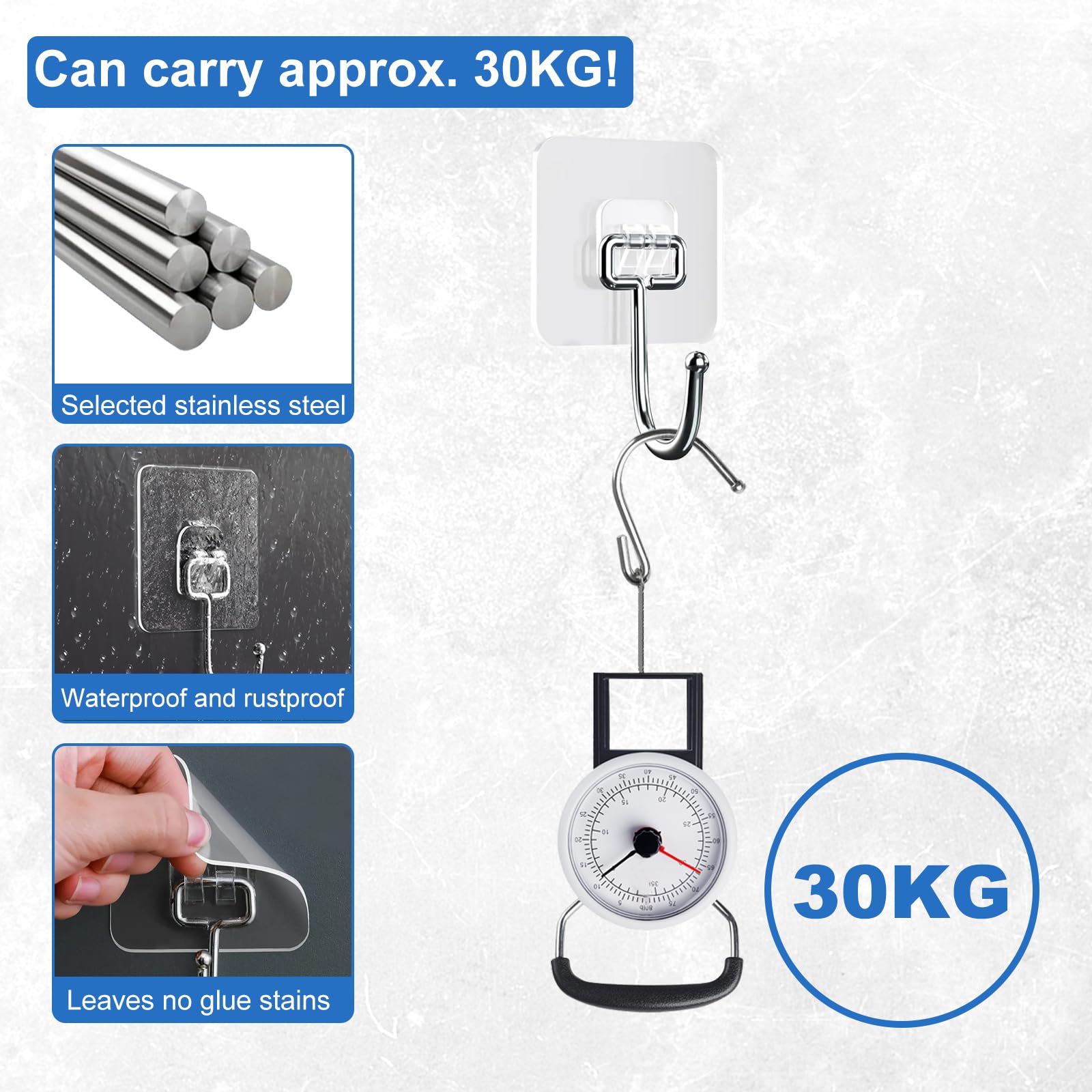 Haczyki samoprzylepne – 10 sztuk (maks. 30 kg), bardzo mocne, samoprzylepne, przezroczyste, wodoodporne i bezśladowe haczyki na ręczniki do wieszaków ściennych, sufitowych, łazienki,