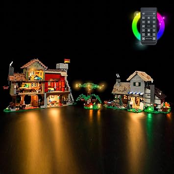 LocoLee LED Light Kit Compatible with LEGO Medieval Town Square 10332 No Models Only Light Creative Lighting Set Accessories Compatible with LEGO Town Square 10332 Set Remote Control Light Kit